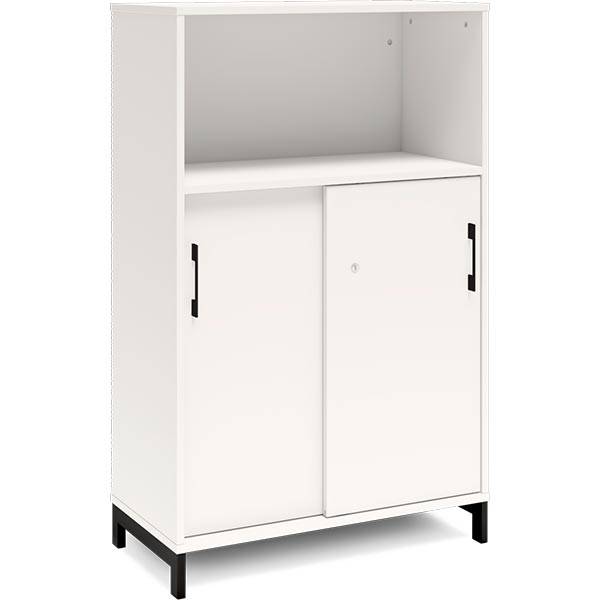 Office skab med skyded&oslash;r og reol 1275x800mm hvid med sort stel