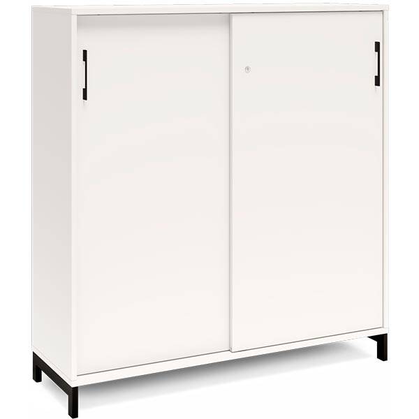 Office kontorskab med skyded&oslash;r 1275x1200mm hvid med sort stel