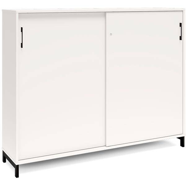 Office kontorskab med skyded&oslash;r 1275x1600mm hvid med sort stel