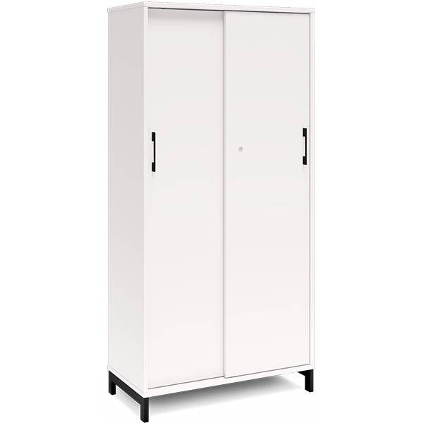Office kontorskab med skydedør 1660x800mm hvid med sort stel