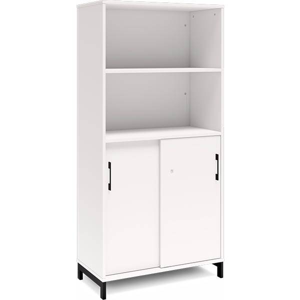 Office skab med skyded&oslash;r og reol 1660x800mm hvid med sort stel