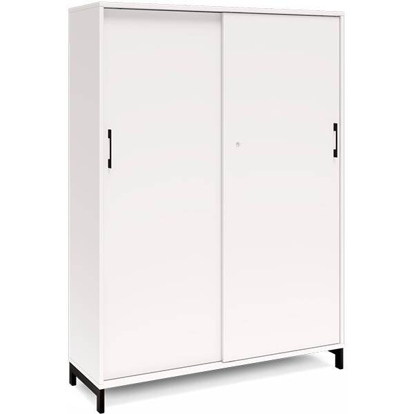 Office kontorskab med skyded&oslash;r 1660x1200mm hvid med sort stel