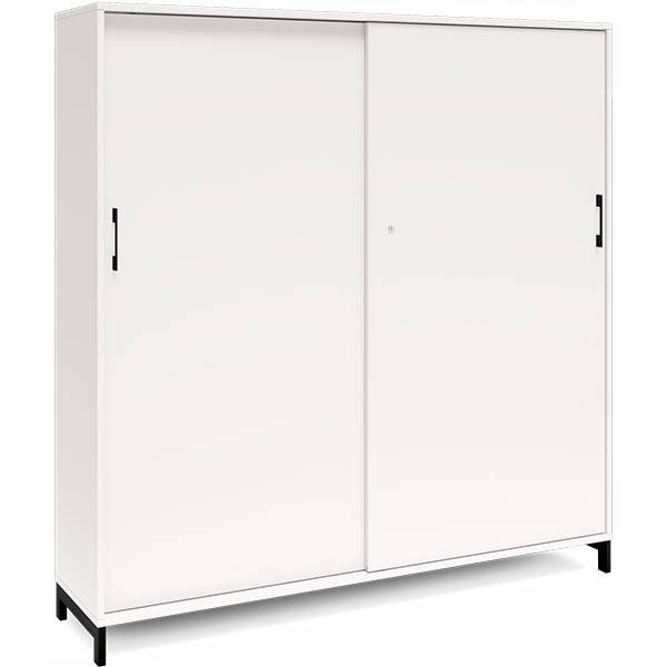 Office kontorskab med skydedør 1660x1600mm hvid med sort stel