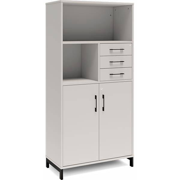 Office kontorskab med skuffer 1660x800mm lys grå med sort stel