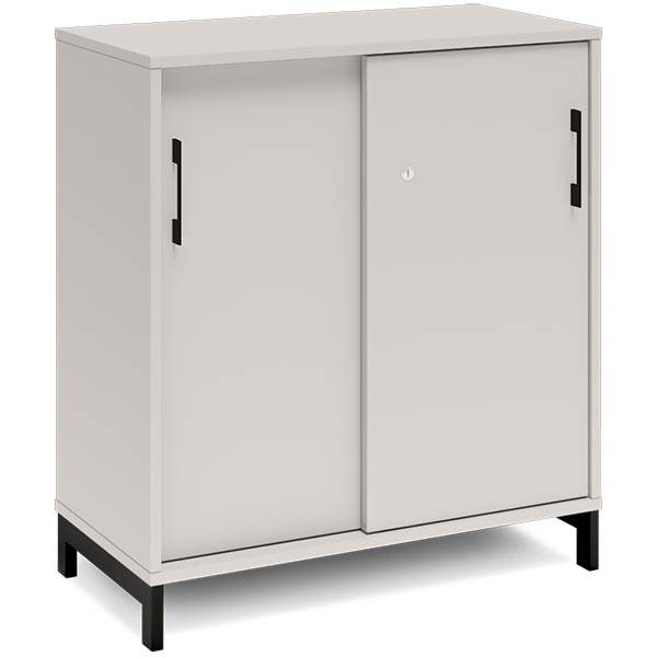 Office kontorskab med skydedør 890x800mm lys grå med sort stel
