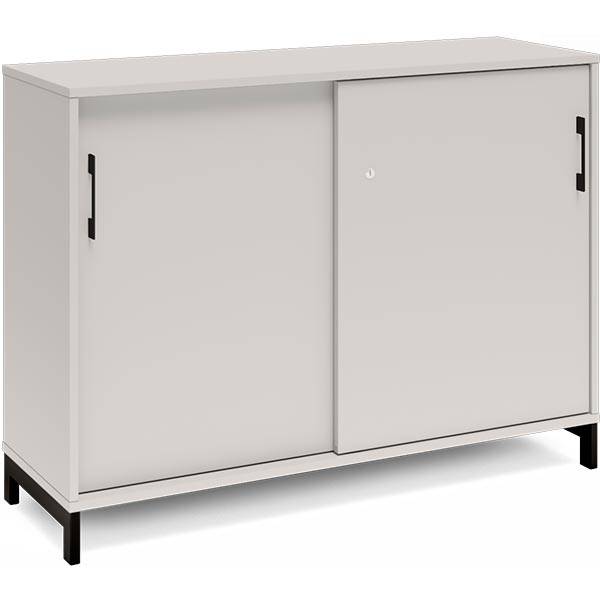 Office kontorskab med skyded&oslash;r 890x1200mm lys gr&aring; med sort stel