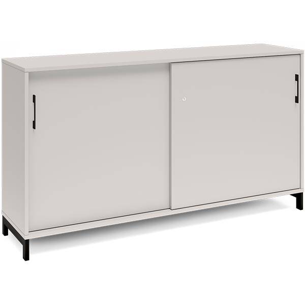 Office kontorskab med skyded&oslash;r 890x1600mm lys gr&aring; med sort stel