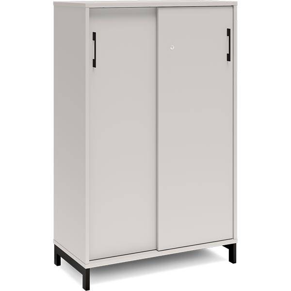 Office kontorskab med skydedør 1275x800mm lys grå med sort stel