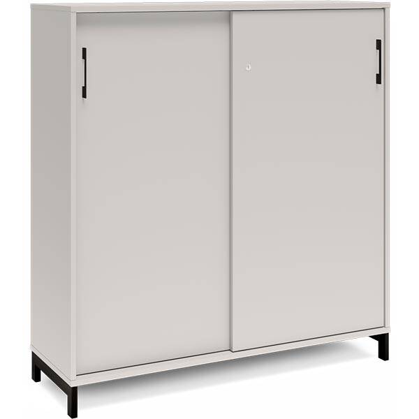 Office kontorskab med skydedør 1275x1200mm lys grå med sort stel