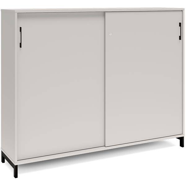 Office kontorskab med skydedør 1275x1600mm lys grå med sort stel
