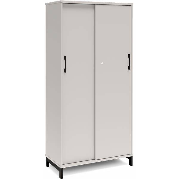 Office kontorskab med skydedør 1660x800mm lys grå med sort stel