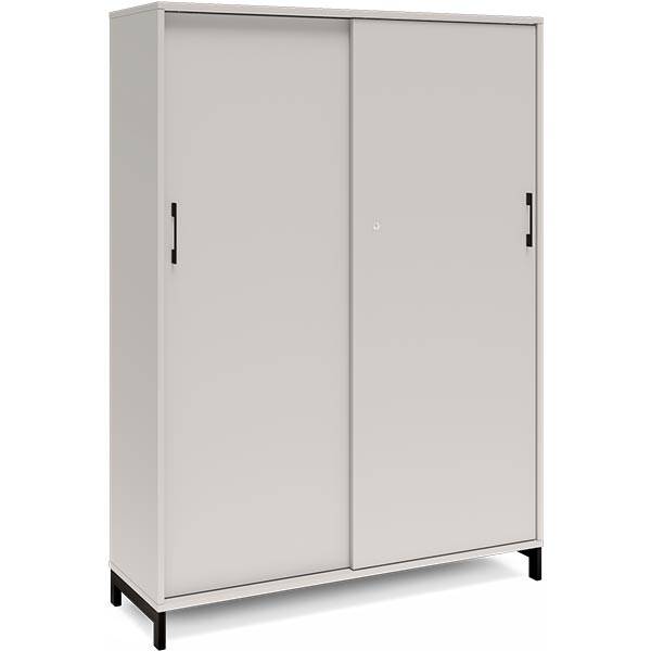 Office kontorskab med skydedør 1660x1200mm lys grå med sort stel