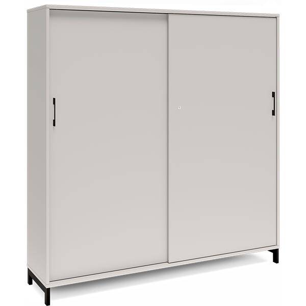 Office kontorskab med skyded&oslash;r 1660x1600mm lys gr&aring; med sort stel