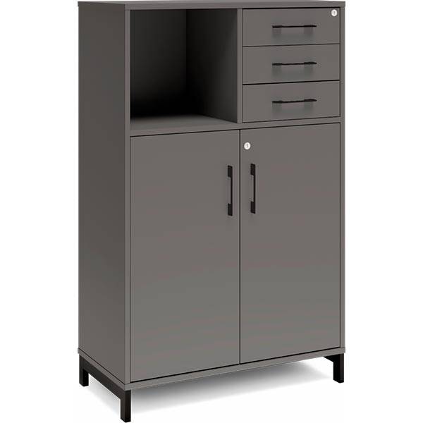 Office kontorskab med døre og skuffer 1275x800mm antracit med sort stel