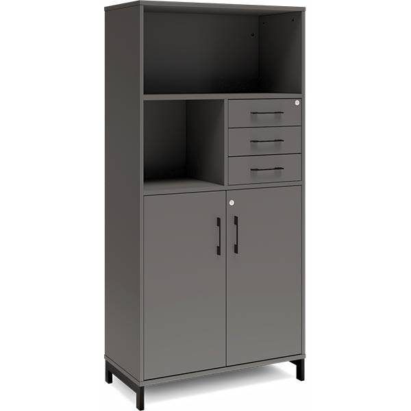 Office kontorskab med skuffer 1660x800mm antracit med sort stel