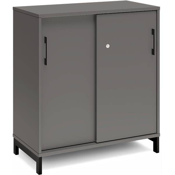 Office kontorskab med skyded&oslash;r 890x800mm antracit med sort stel