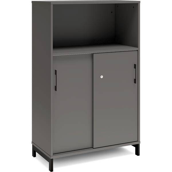 Office skab med skyded&oslash;r og reol 1275x800mm antracit med sort stel