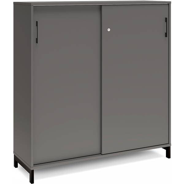 Office kontorskab med skydedør 1275x1200mm antracit med sort stel