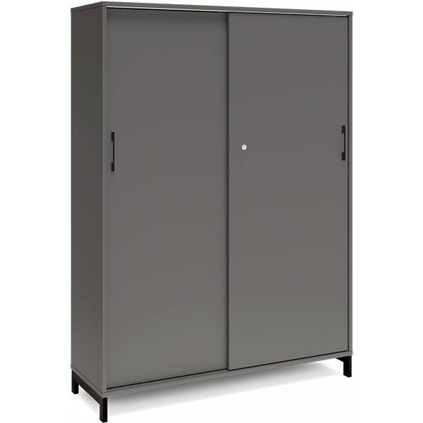 Office kontorskab med skydedør 1660x1200mm antracit med sort stel