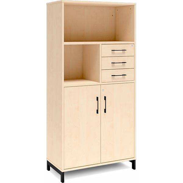 Office kontorskab med skuffer 1660x800mm birk med sort stel