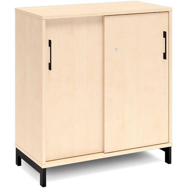 Office kontorskab med skydedør 890x800mm birk med sort stel
