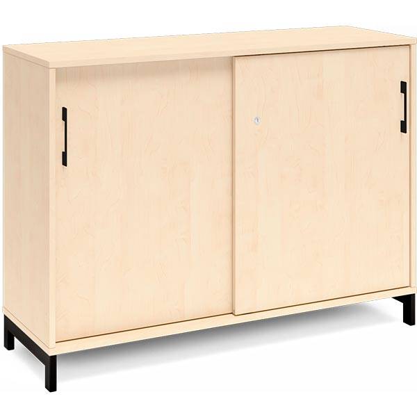 Office kontorskab med skydedør 890x1200mm birk med sort stel