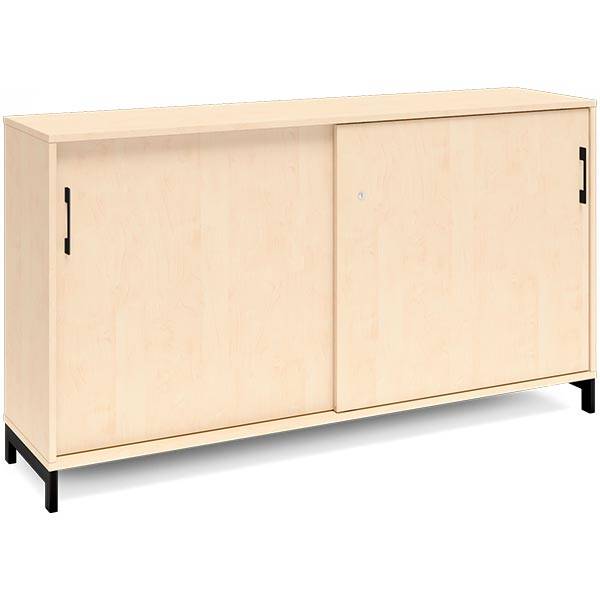 Office kontorskab med skyded&oslash;r 890x1600mm birk med sort stel