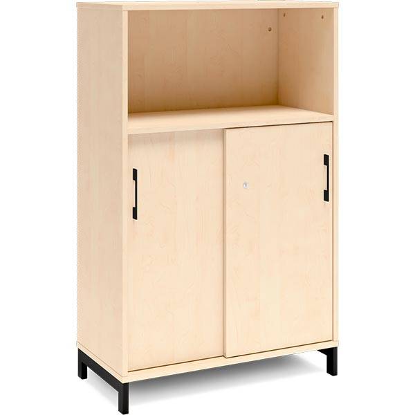 Office skab med skyded&oslash;r og reol 1275x800mm birk med sort stel