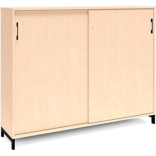 Office kontorskab med skydedør 1275x1600mm birk med sort stel