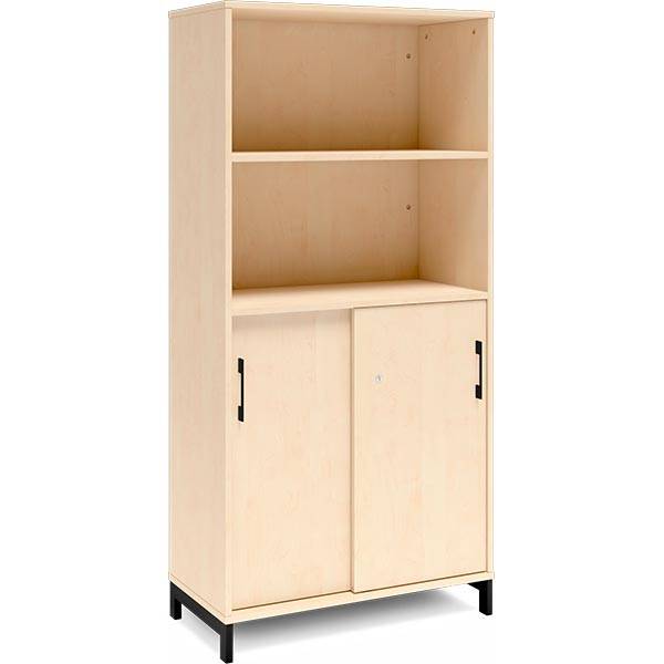 Office skab med skyded&oslash;r og reol 1660x800mm birk med sort stel