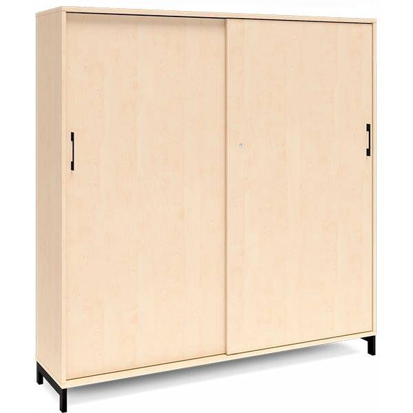 Office kontorskab med skydedør 1660x1600mm birk med sort stel