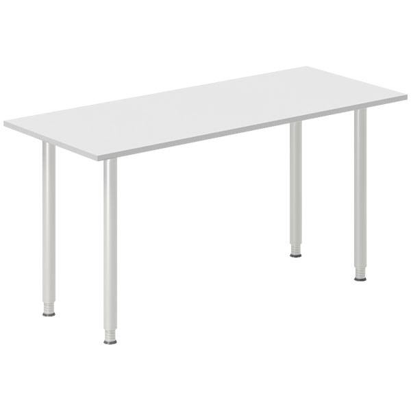 Office skrivebord 140x60cm lys gr&aring; laminat med alugr&aring;t stel