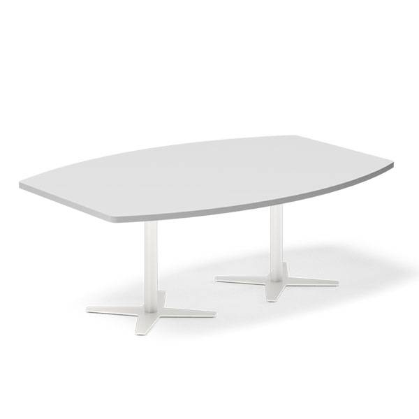 Office konferencebord b&aring;dformet 200x120cm Lysgr&aring; med hvidt stel