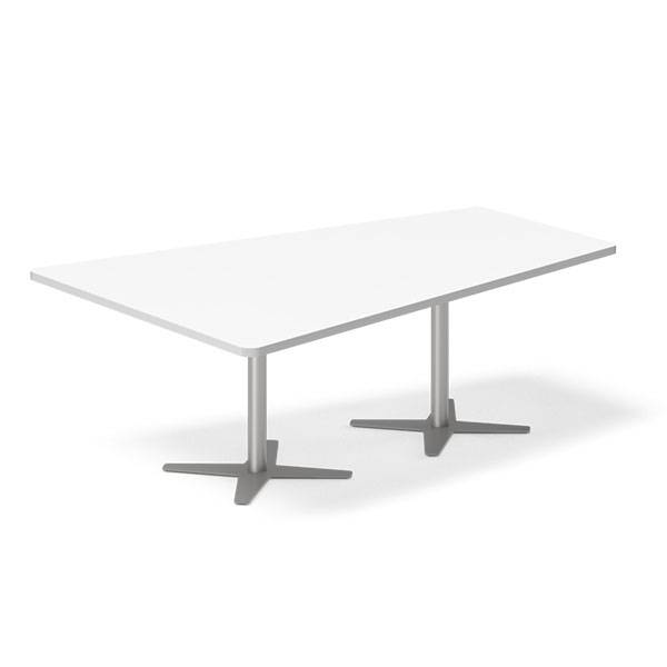 Office konferencebord trapezformet 200x142,5cm hvid med alugr&aring;t stel