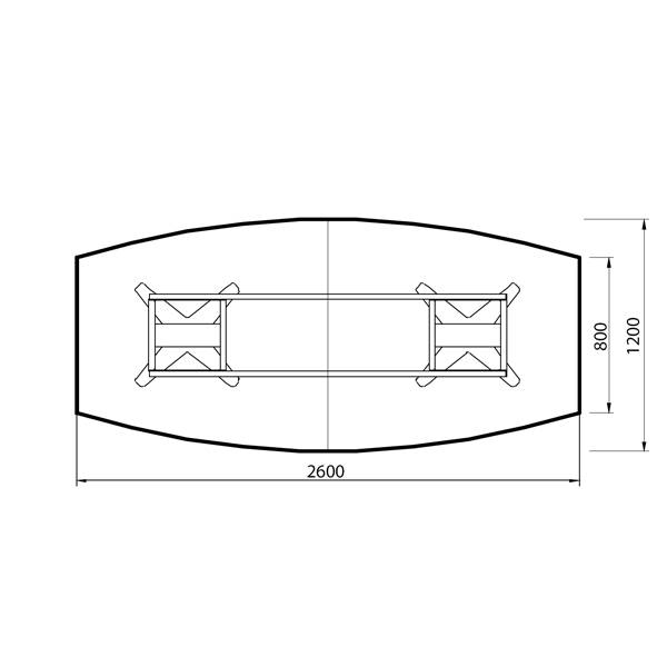 Office konferencebord b&aring;dformet 260x120cm lysgr&aring; med sort stel