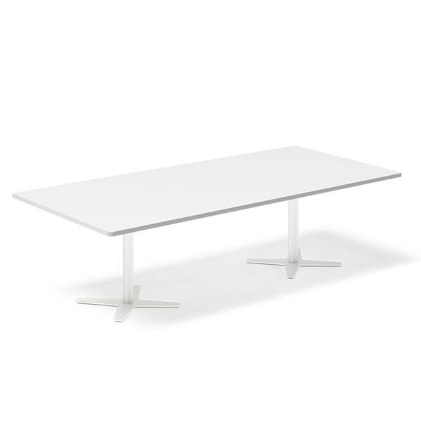 Office konferencebord rektangulært 260x120cm hvid med hvid stel