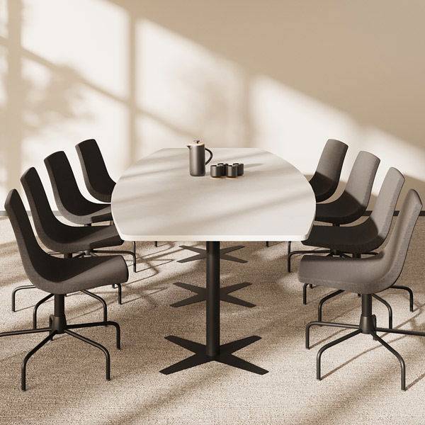 Office konferencebord b&aring;dformet 320x120cm Lysgr&aring; med sort stel