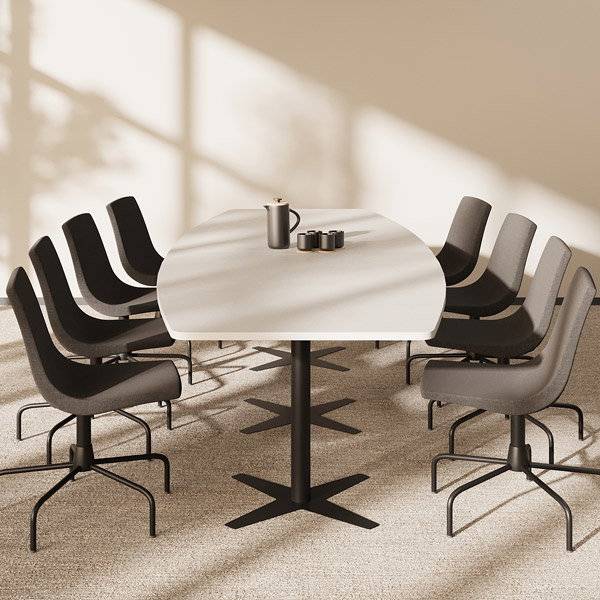 Office konferencebord b&aring;dformet 320x120cm Lysgr&aring; med sort stel