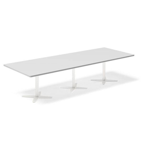 Office konferencebord rektangul&aelig;rt 320x120cm lysgr&aring; med hvid stel
