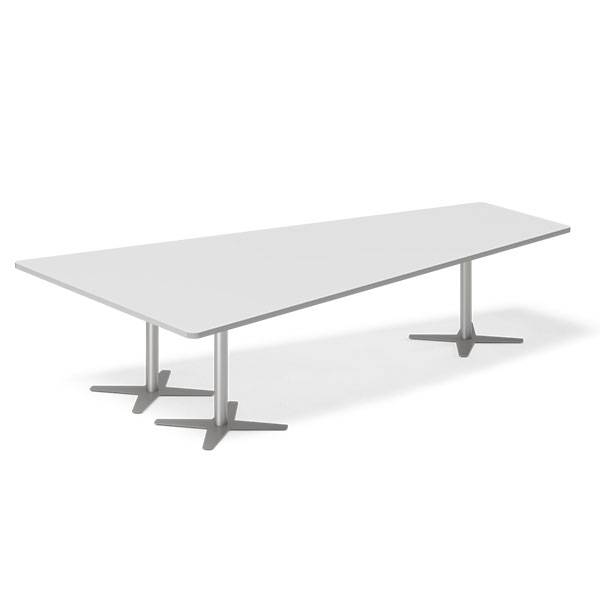 Office konferencebord trapezformet 320x180cm Lysgr&aring; med alugr&aring;t stel
