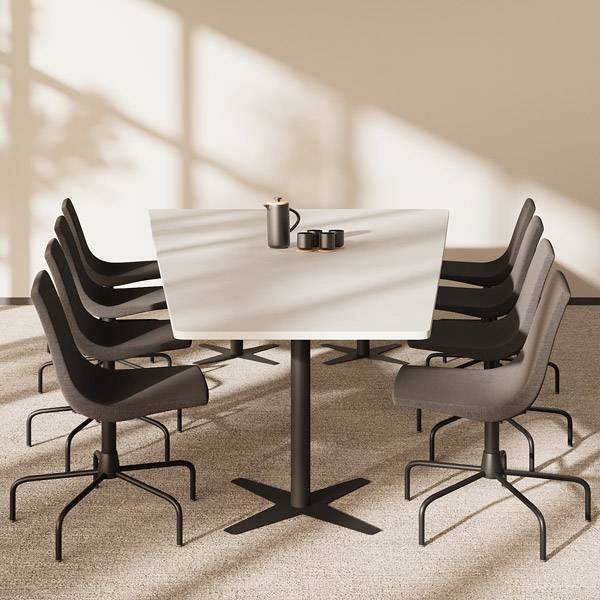 Office konferencebord trapezformet 320x180cm Lysgr&aring; med sort stel