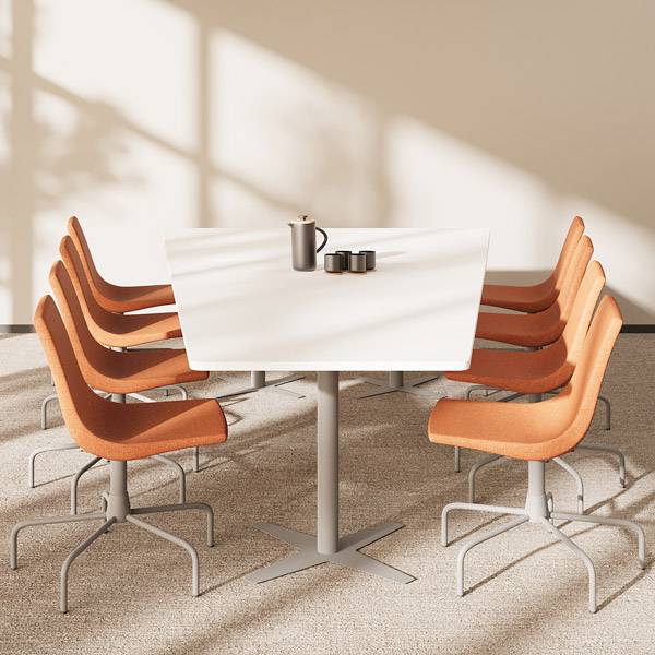 Office konferencebord trapezformet 320x180cm hvid med alugr&aring;t stel