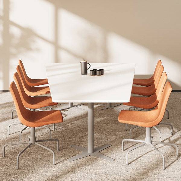 Office konferencebord trapezformet 320x180cm hvid med alugr&aring;t stel