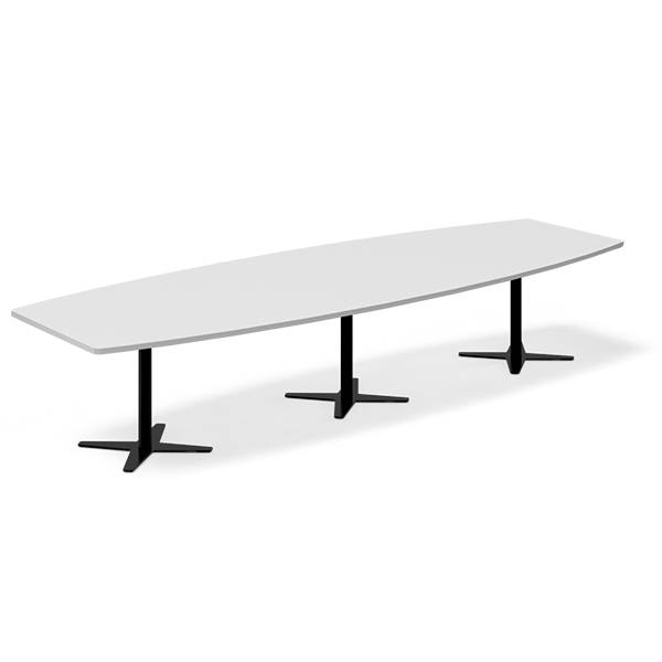Office konferencebord bådformet 380x120cm lysgrå med sort stel