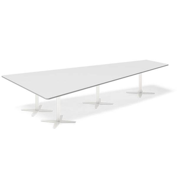 Office konferencebord trapezformet 380x199cm lys gr&aring; med hvidt stel