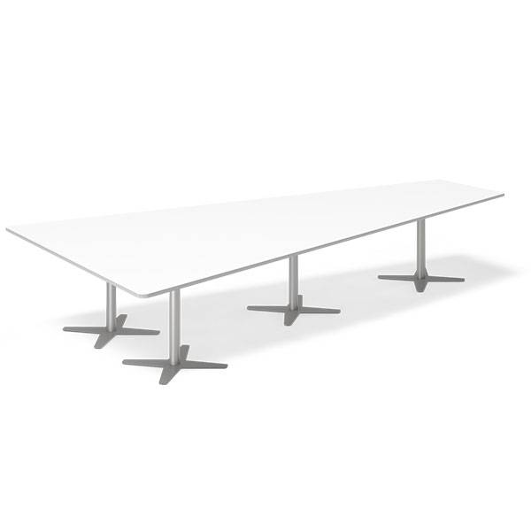 Office konferencebord trapezformet 380x199cm hvid med alugr&aring;t stel