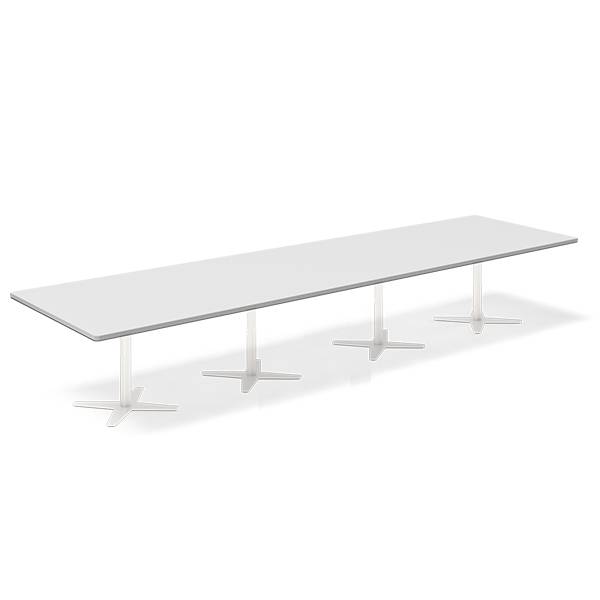 Office konferencebord rektangulært 440x120cm lysgrå med hvid stel