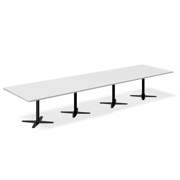 Office konferencebord rektangulært 440x120cm lysgrå med sort stel