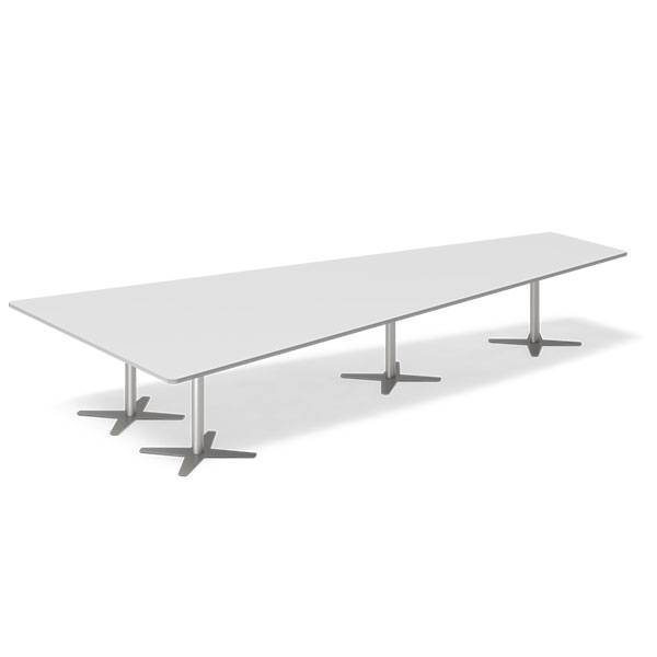 Office konferencebord trapezformet 440x217,5cm Lysgrå med alugråt stel