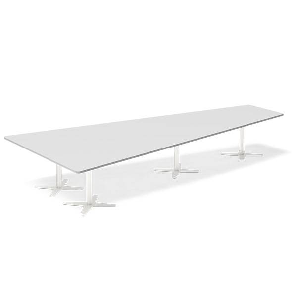 Office konferencebord trapezformet 440x217,5cm lys gr&aring; med hvidt stel